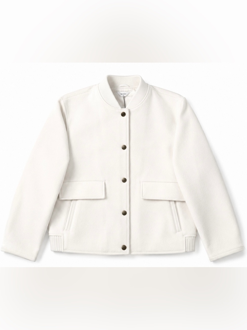 Brooklyn Industries Ivory Felt Bomber Jacket Snap Front Flap Pocket NWT Small